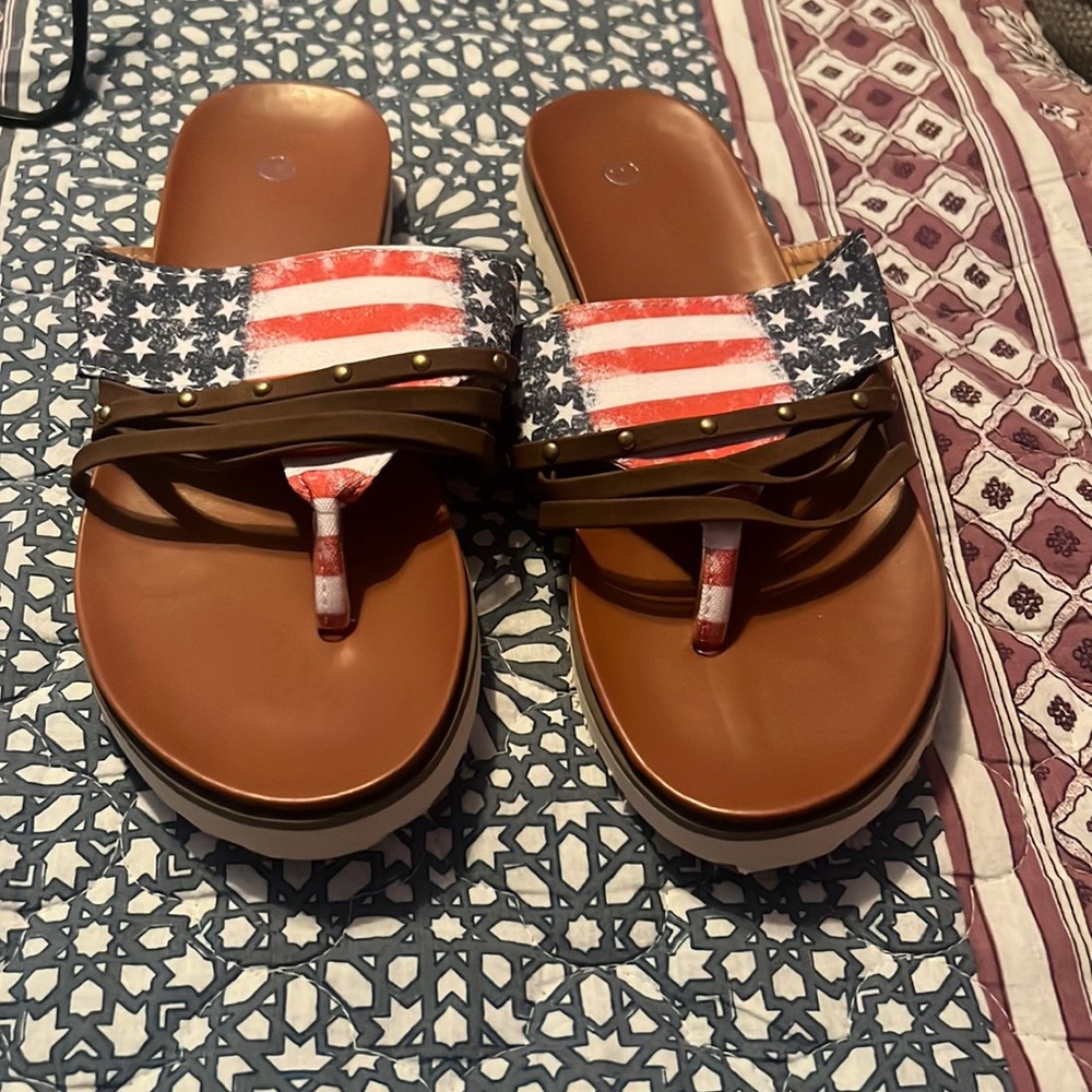 Red, white, blue sandals